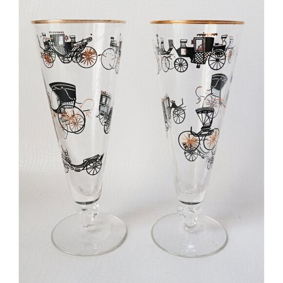 4 Vintage Libbey Pilsner Glasses Horseless Carriage Antique Cars Retro Barware - Picture 4 of 5